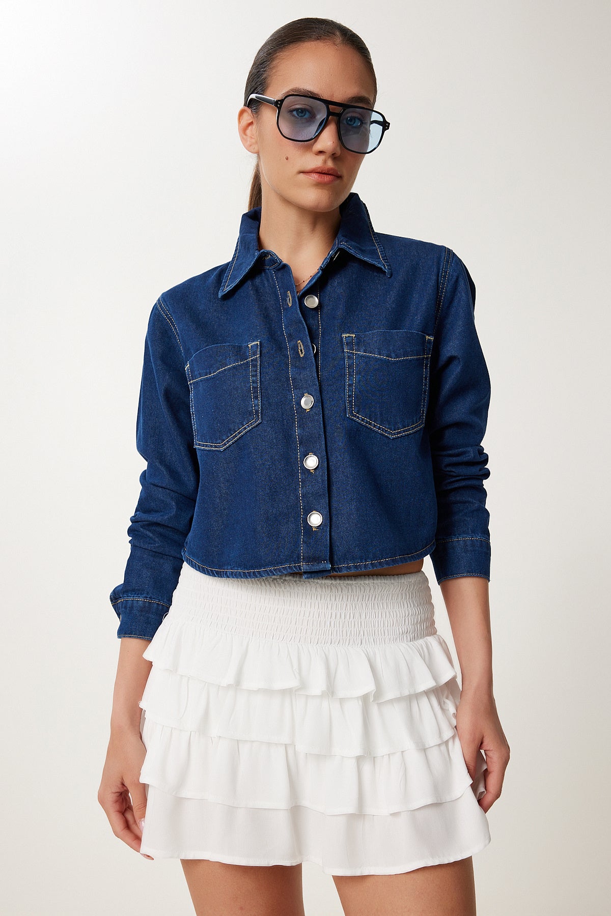 Koyu Mavi Cep Detaylı Denim Ceket SA00038
