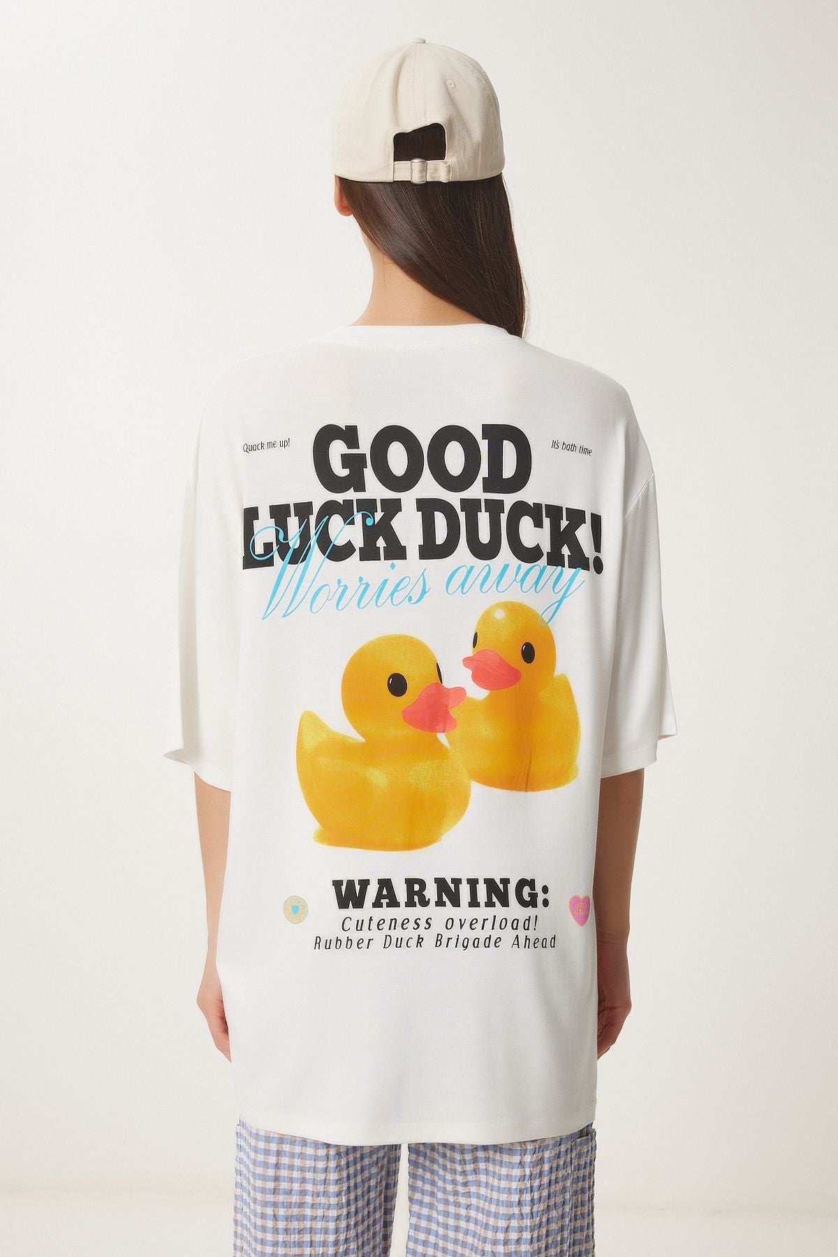 Ekru Oversize Baskılı Pamuklu Örme T-Shirt UB00372