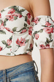 Krem Gül Kurusu Desenli Crop Viskon Bluz CR00510