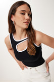 Siyah Kontrast Cut Out Detaylı Örme Bluz US00965