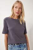 Füme Pamuklu Basic Örme T-Shirt AG00001