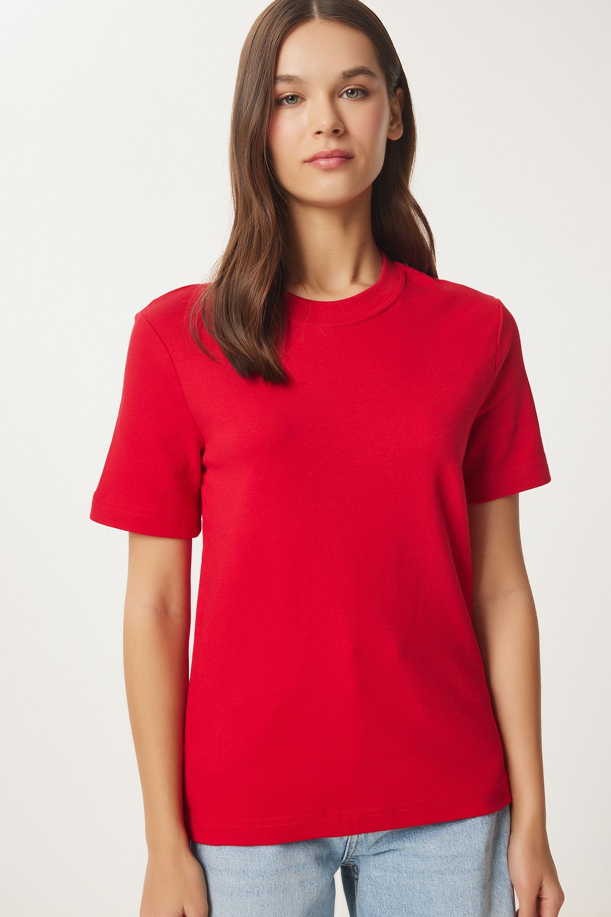 Kırmızı Pamuklu Basic Örme T-Shirt AG00001
