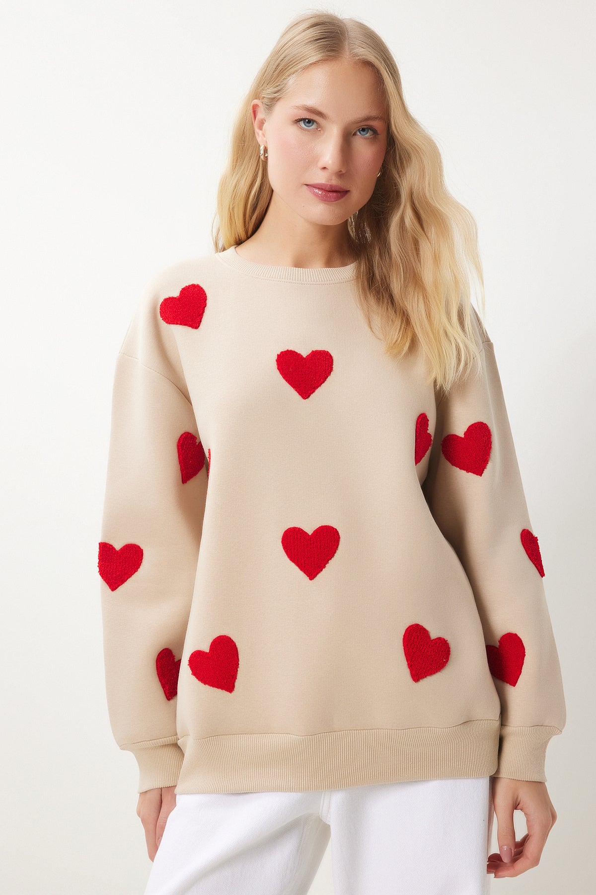 Bisküvi Kalpli Dokulu Şardonlu Örme Sweatshirt MP00030