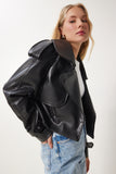 Siyah Oversize Suni Deri Ceket OH00059
