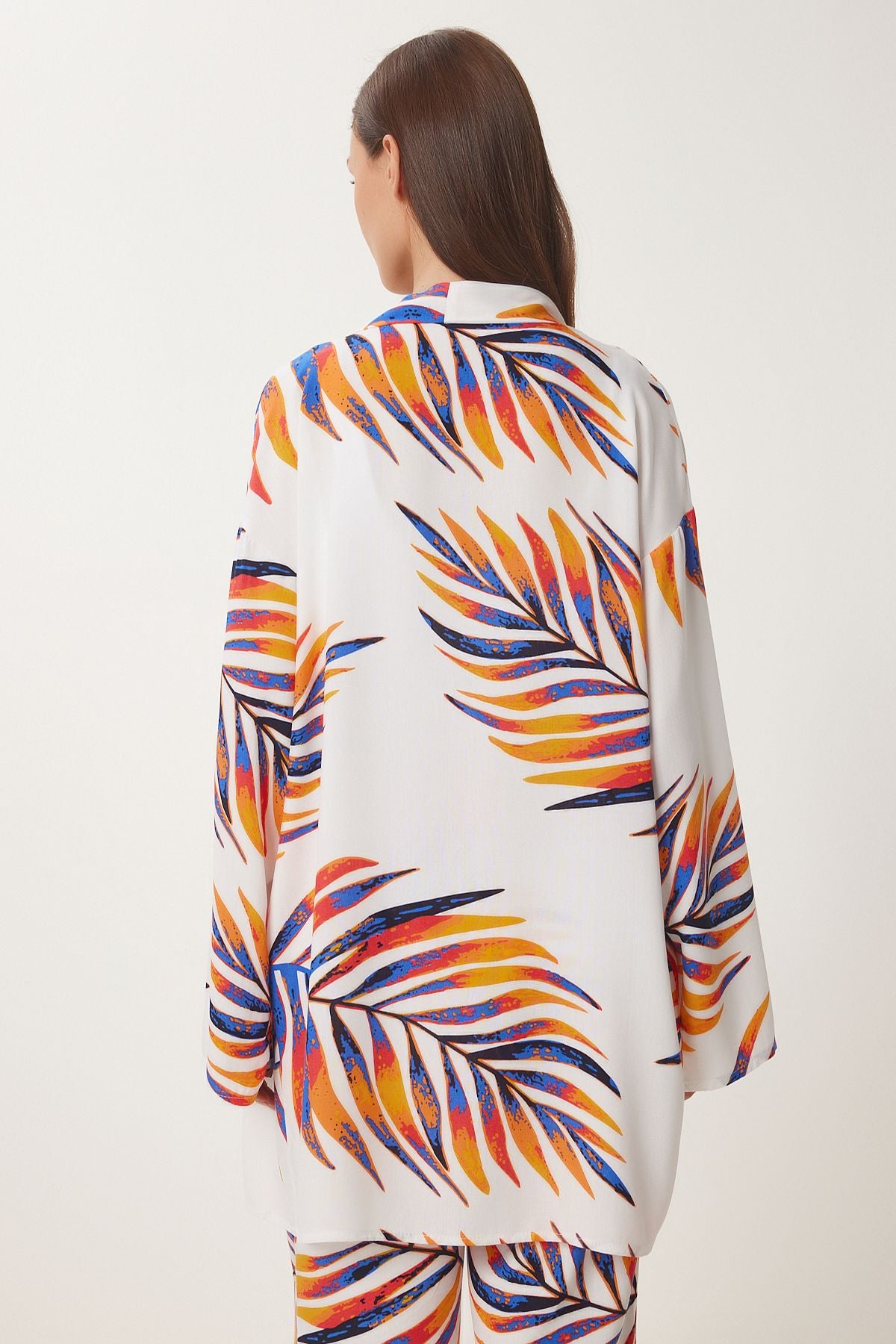 Oranj Beyaz Desenli Viskon Kimono Pantolon Takım JE00002