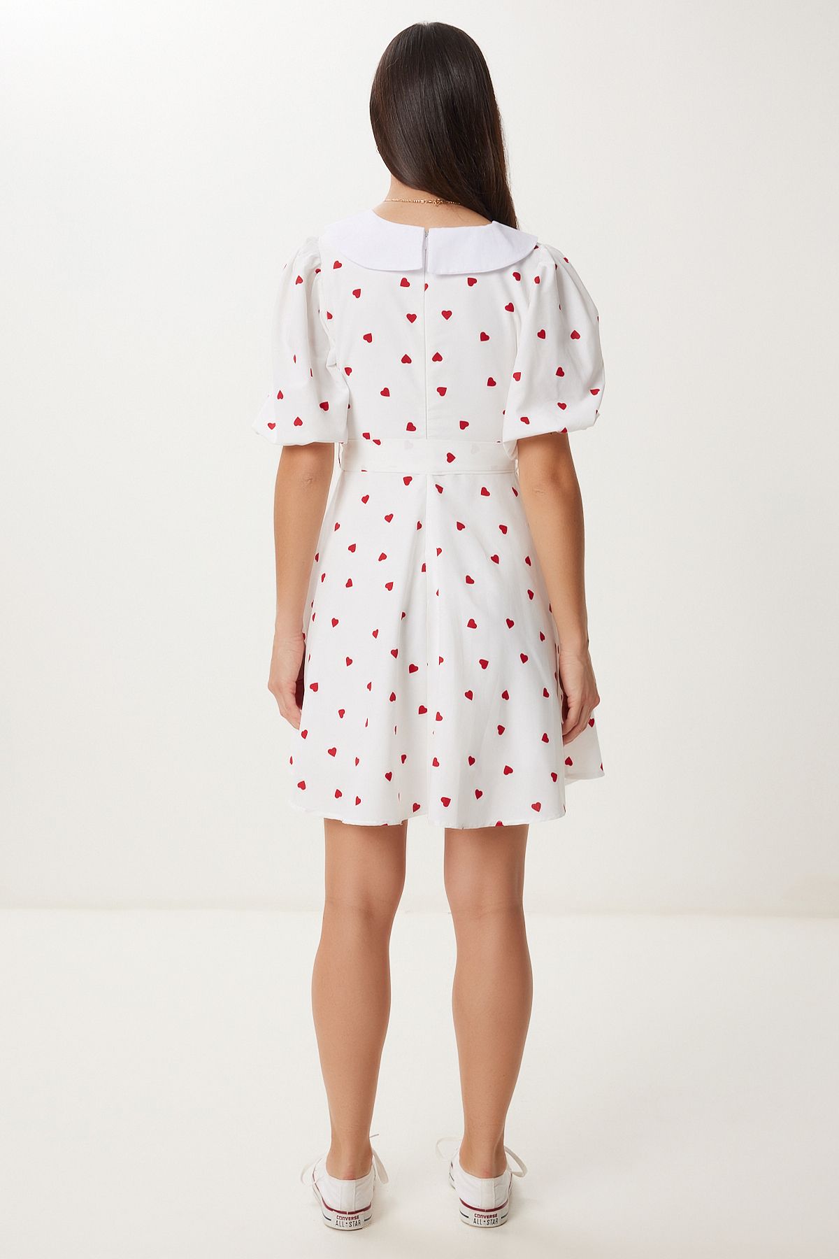 Ekru Kalpli Kuşaklı Mini Dokuma Elbise DK00174