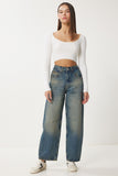 Mavi Yüksek Bel Soluk Efektli Baggy Jeans UT00027
