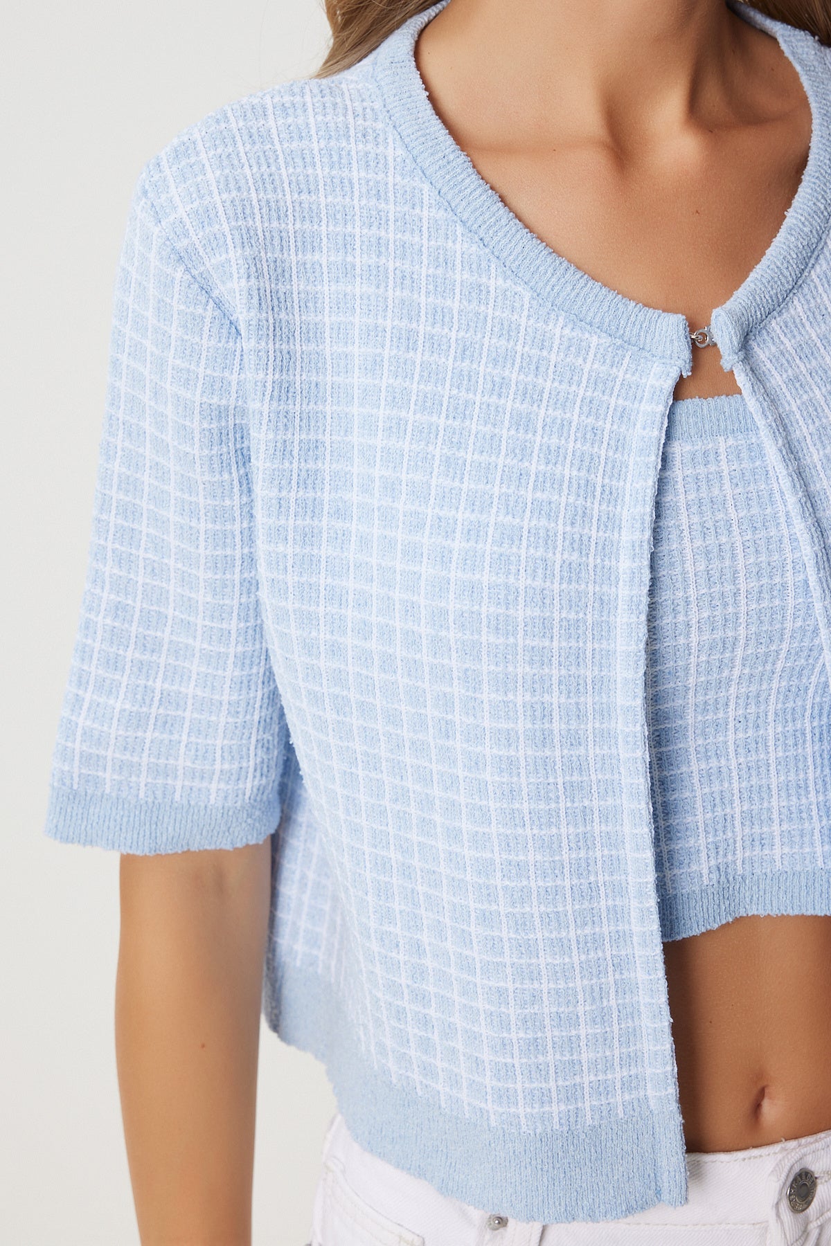 Bebe Mavi Triko Crop Hırka Takım PF00093