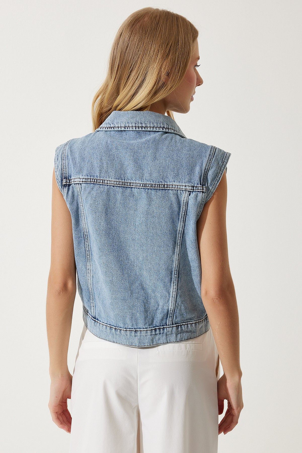 Mavi Şık Zincirli Denim Yelek RV00180