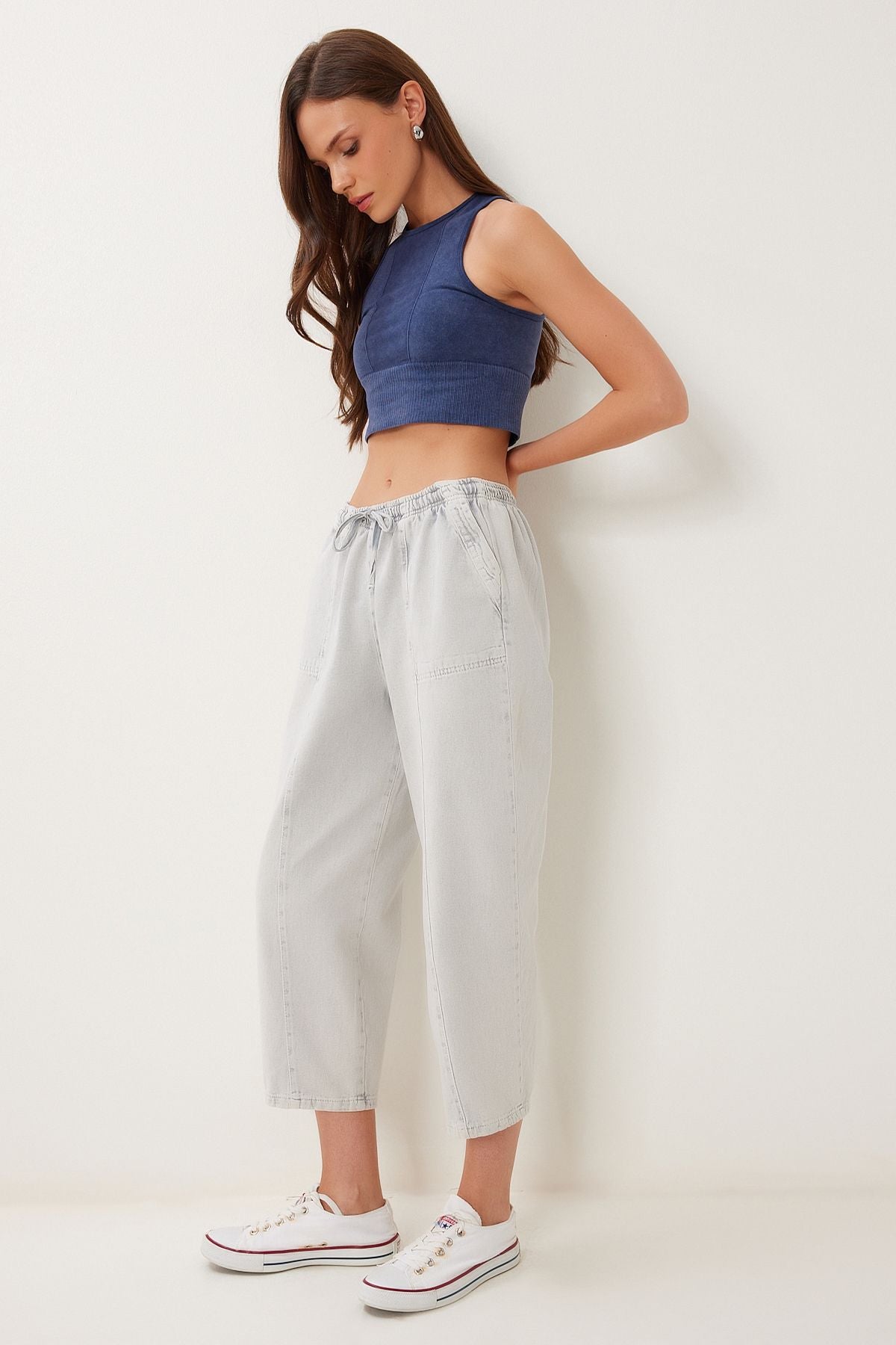 Gri Capri Rahat Gabardin Pantolon GP00019