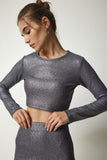 Gri Işıltılı Fitilli Crop Etek Takım MC00243