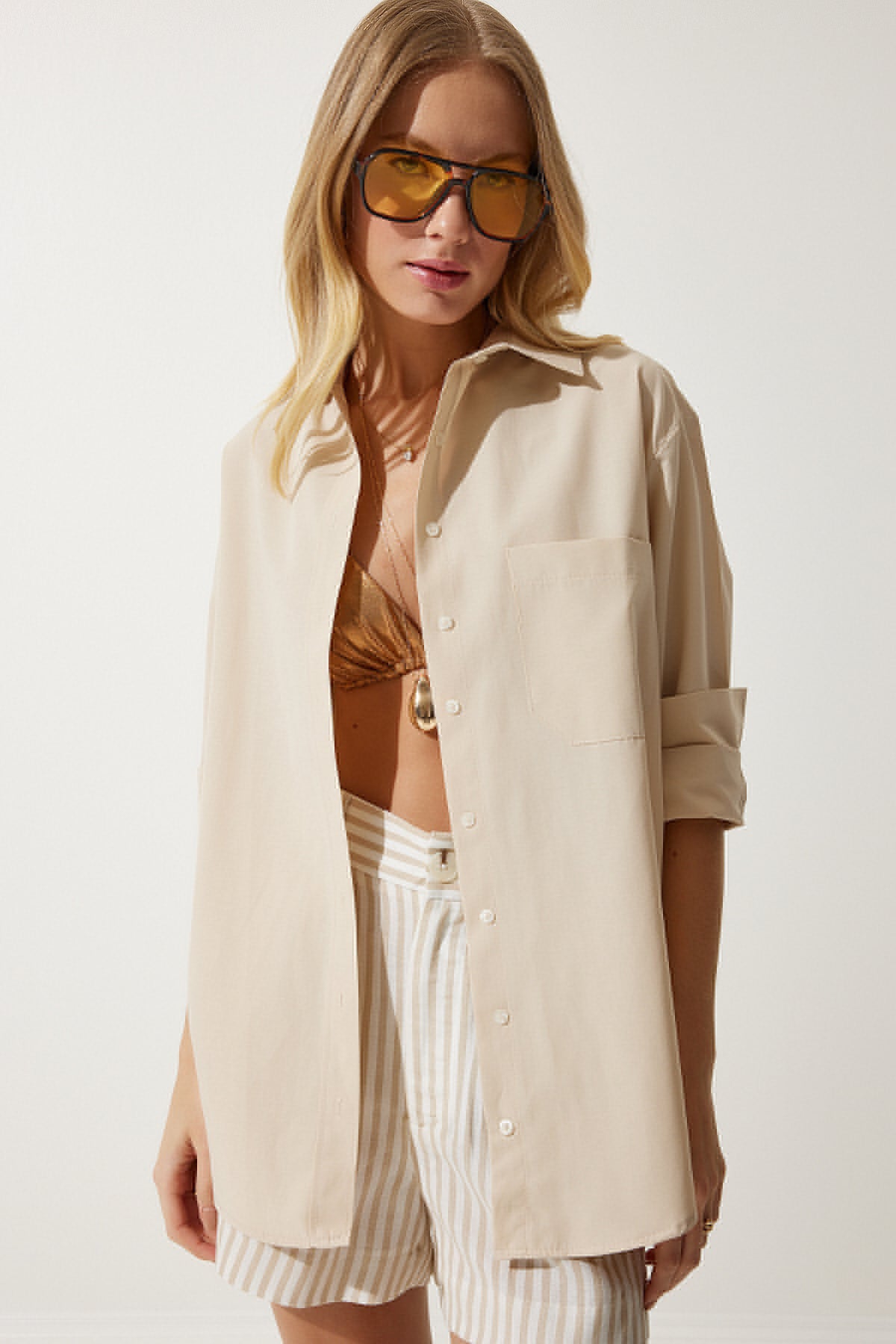 Latte Tek Cepli Boyfriend Poplin Gömlek CY00014