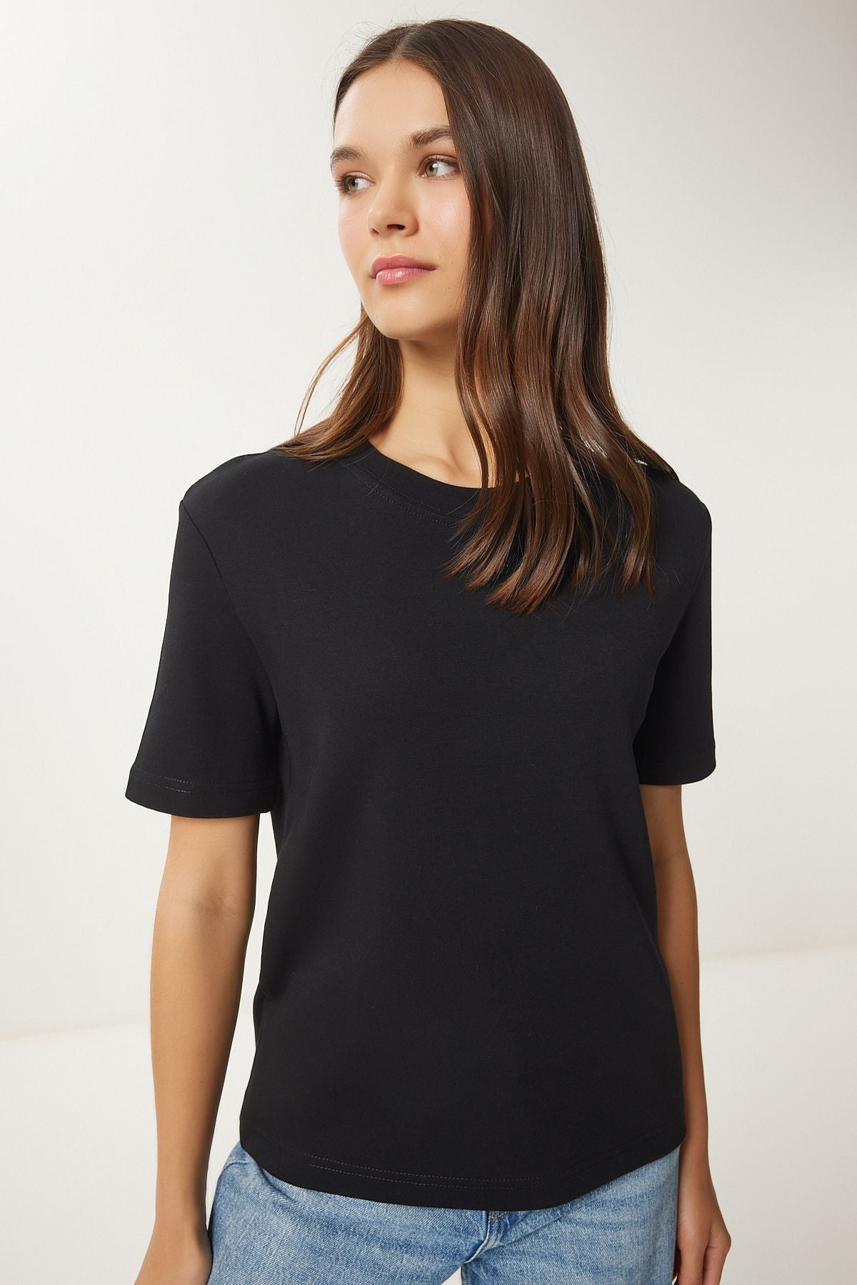 Siyah Gri Melanj 2'Li Paket Pamuklu Basic Örme T-Shirt AG00002