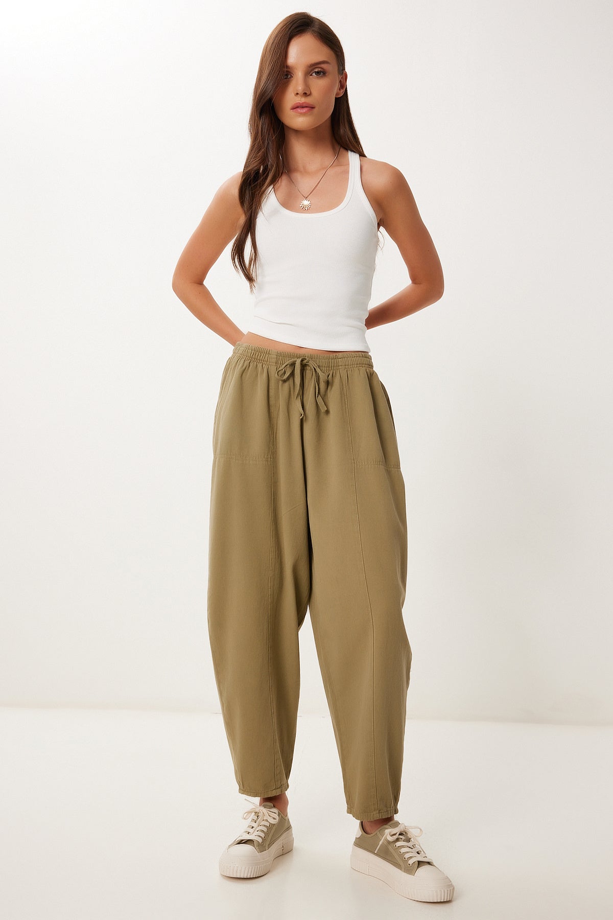 Zeytin Yeşili Cepli Gabardin Şalvar Pantolon MX00205