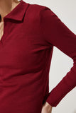 Bordo Polo Yaka Fitilli Örme Bluz GT00111