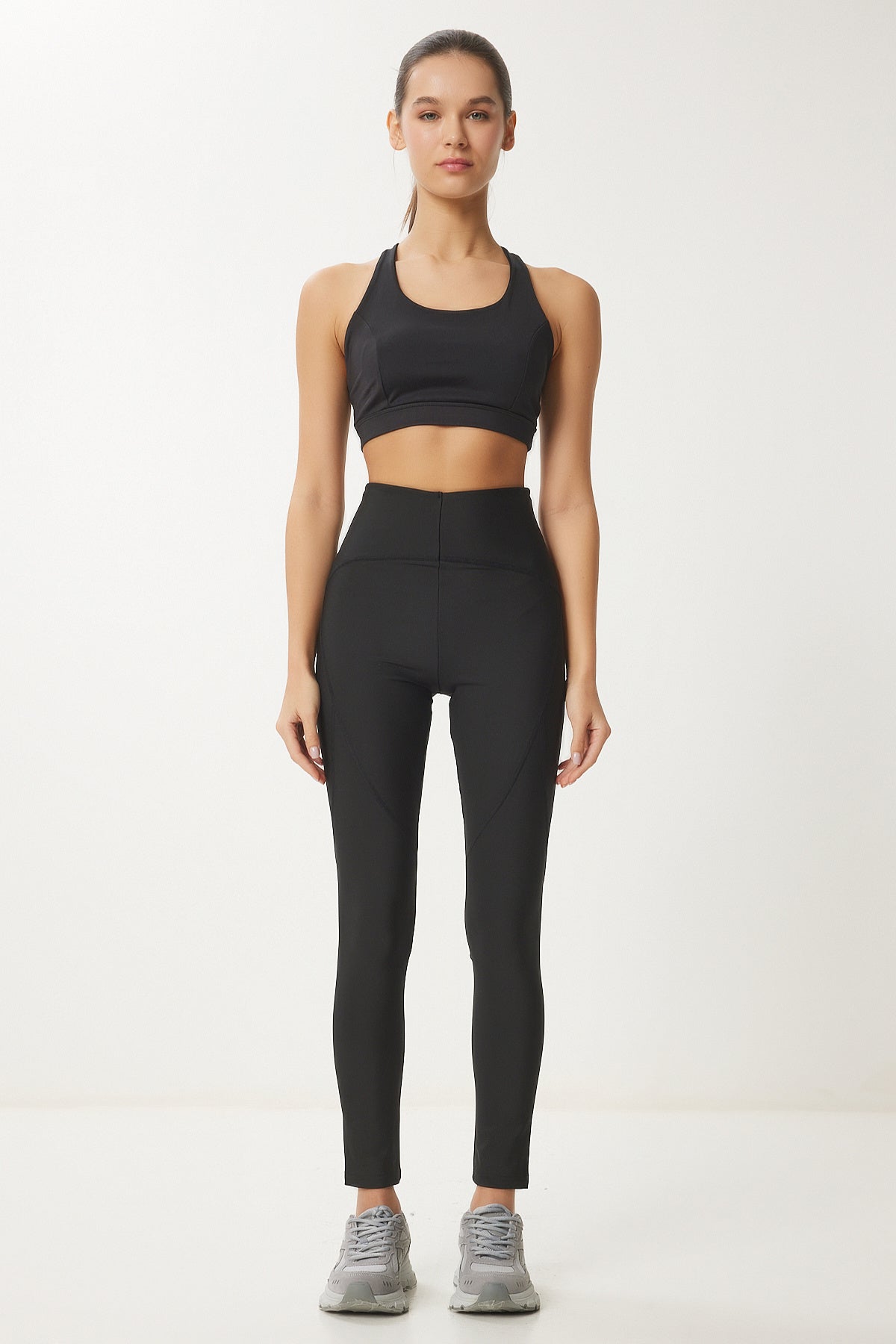 Siyah Toparlayıcı Örme Spor Tayt VX00006