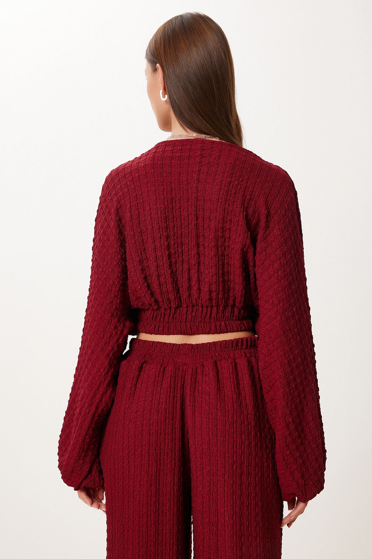Bordo Dokulu Bluz Pantolon Takım RV00214
