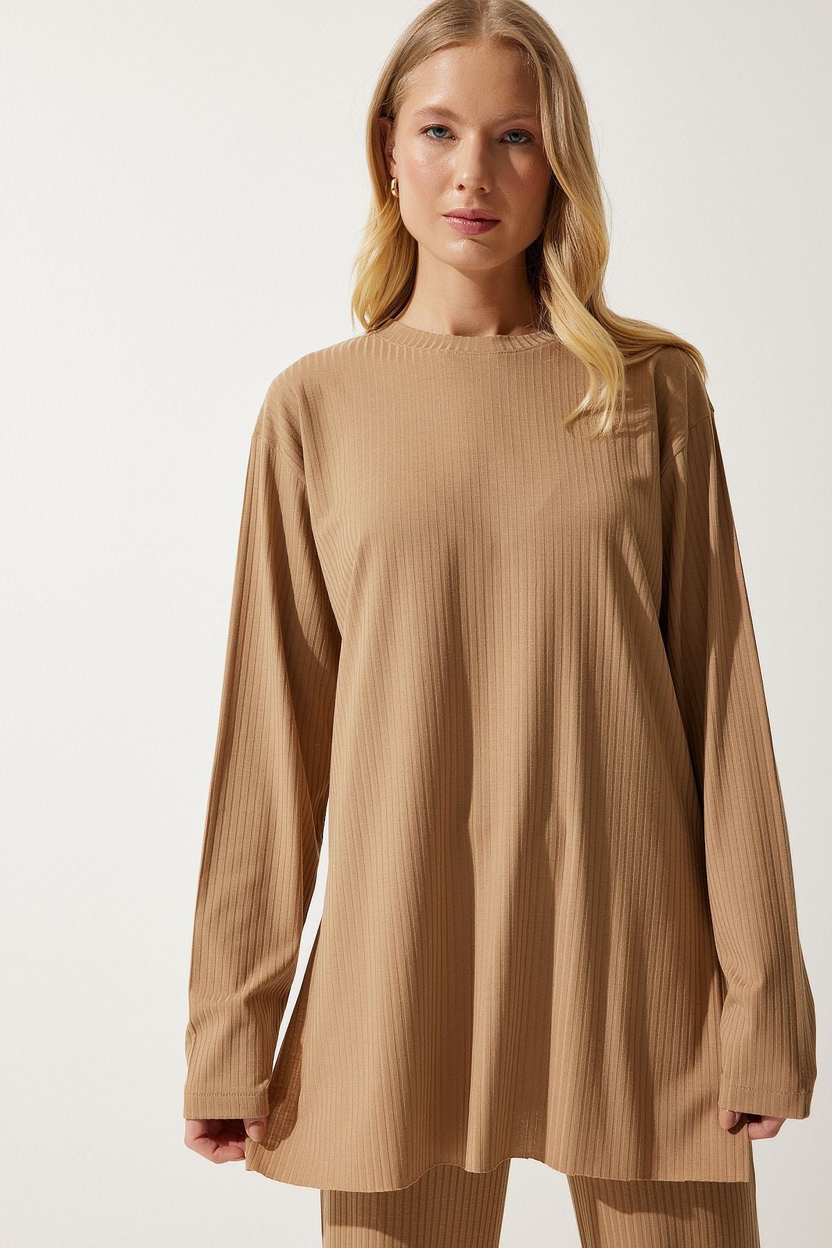 Bisküvi Fitilli Örme Bluz Pantolon Takım KH00088