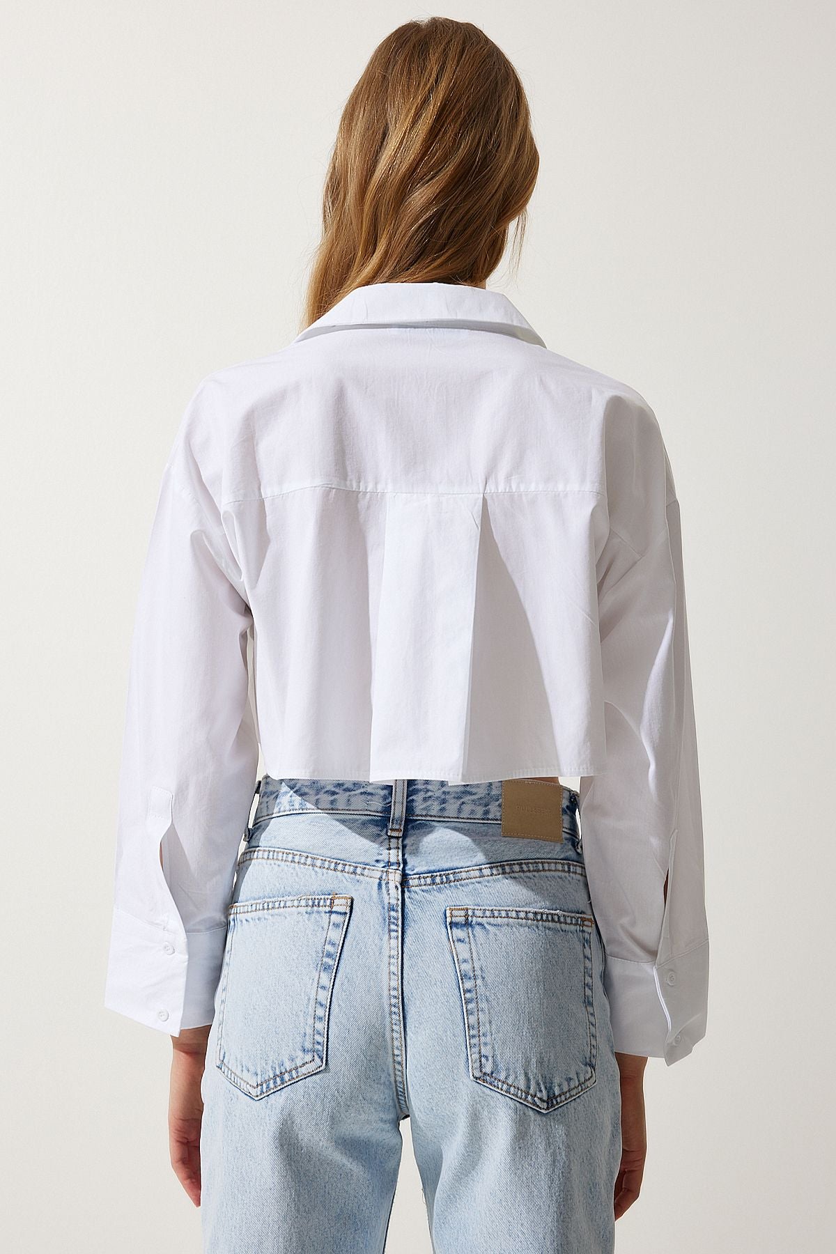 Beyaz Fermuarlı Poplin Crop Gömlek WF00067