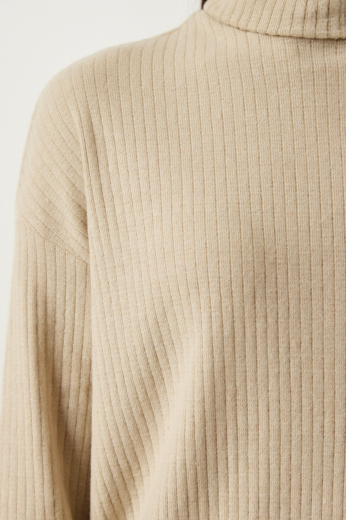Bej Balıkçı Yaka Fitilli Oversize Örme Bluz UB00213