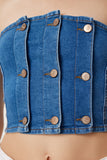 Koyu Mavi Düğme Detaylı Straplez Denim Büstiyer FG00033