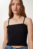 Siyah Beyaz 2’Li Paket Askılı Esnek Crop Örme Bluz WF00157