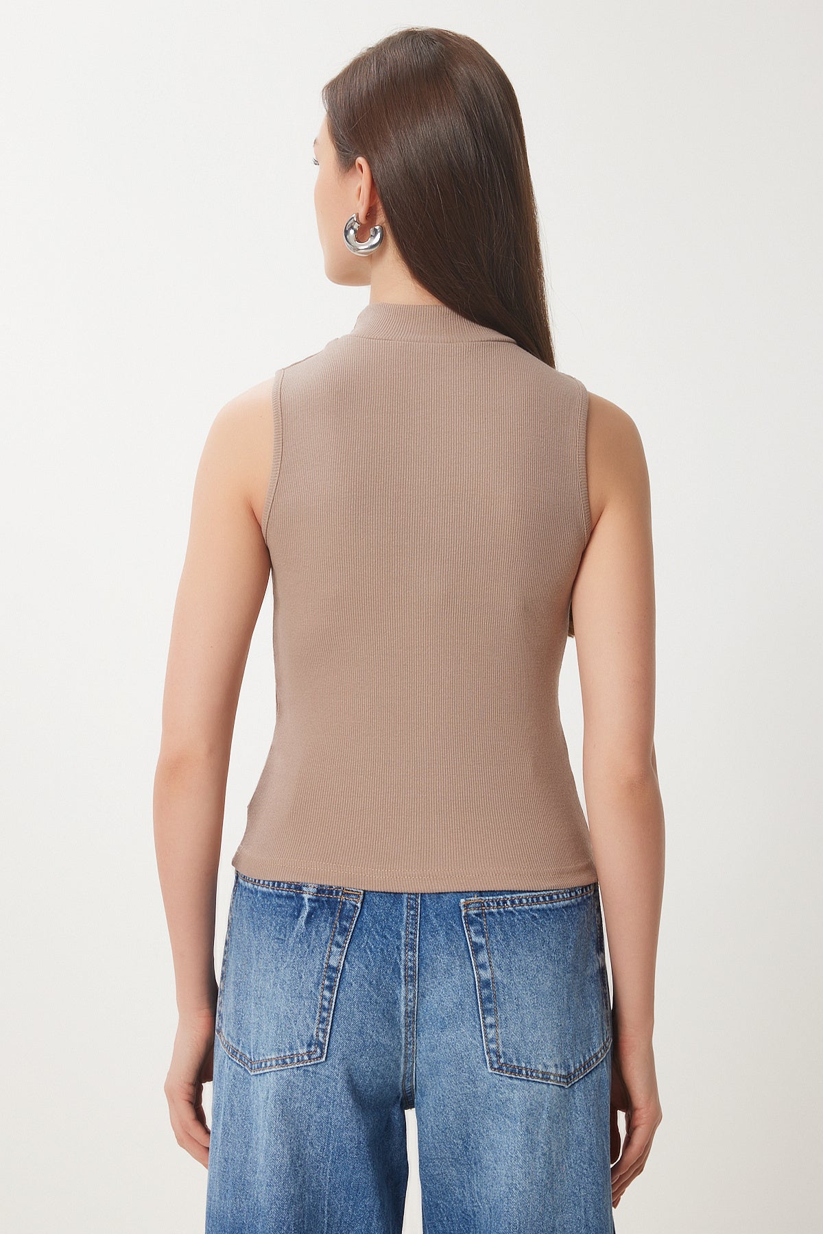 Bej Boğazlı Pamuklu Örme Bluz GT00004