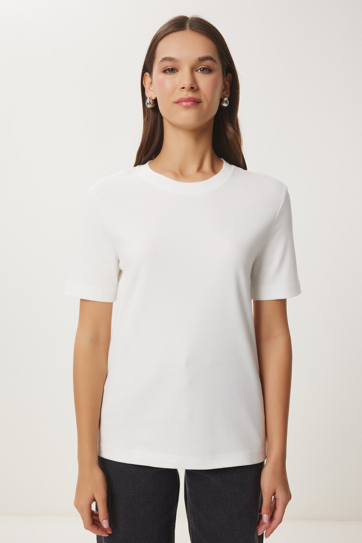 Siyah Beyaz 2'Li Paket Pamuklu Basic Örme T-Shirt AG00002
