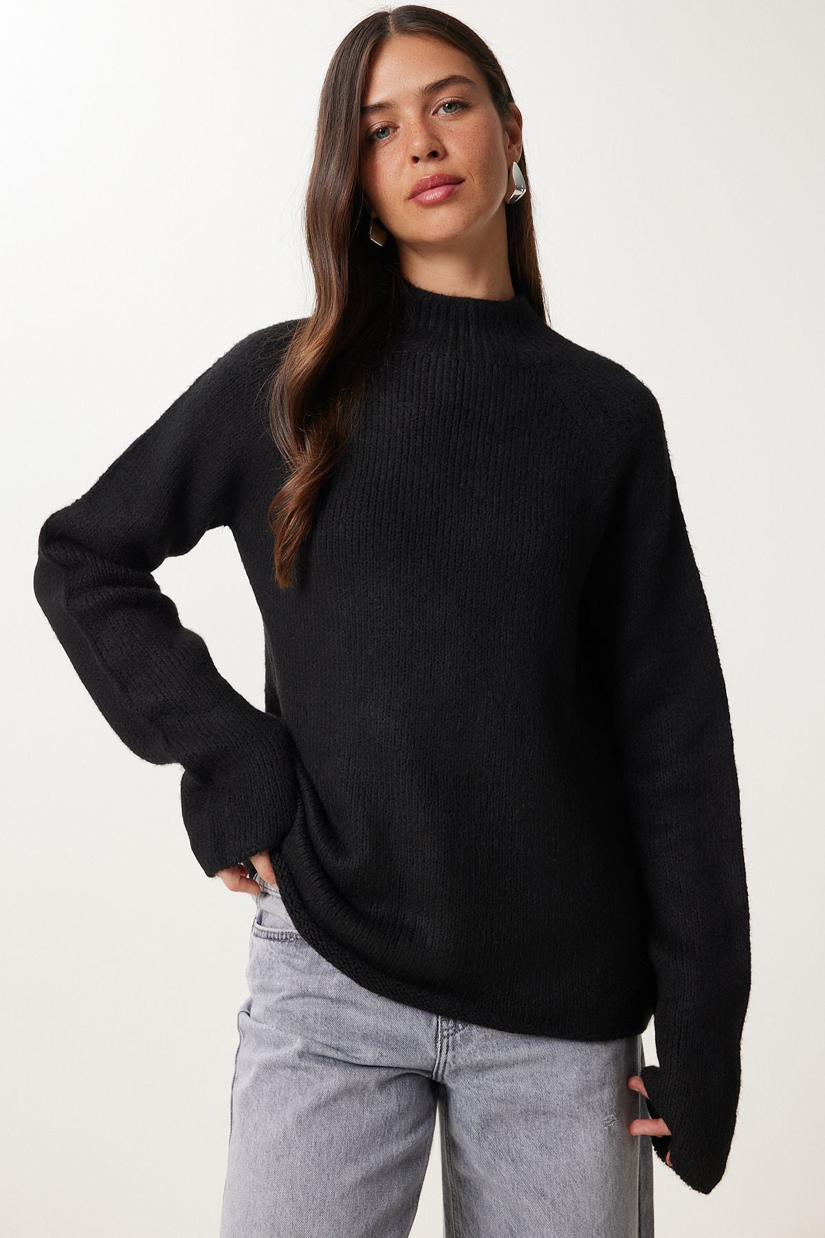 Siyah Basic Oversize Triko Kazak MX00237