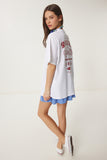 Beyaz Oversize Baskılı Pamuklu Örme T-Shirt UB00371