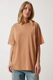 Bisküvi Bisiklet Yaka Basic Oversize Örme T-Shirt BF00091