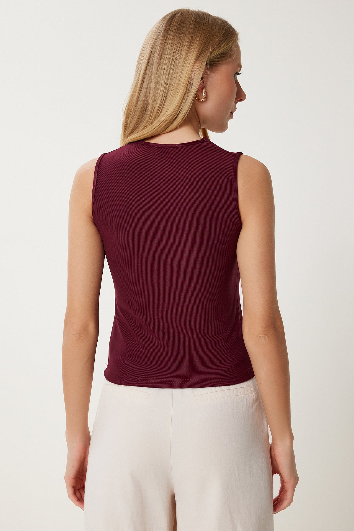 Bordo Gold Aksesuarlı Fitilli Örme Bluz ZV00308