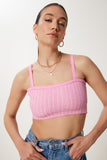 Pembe Askılı Esnek Yazlık Triko Crop Bluz NS00436