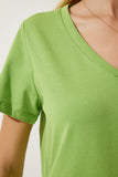 Fıstık Yeşili V Yaka Basic Örme T-Shirt  UB00261