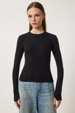 Siyah Bisiklet Yaka Basic Örme Bluz CR00439
