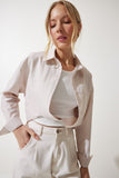 Bej Bluz Detaylı Crop Gömlek RG00022