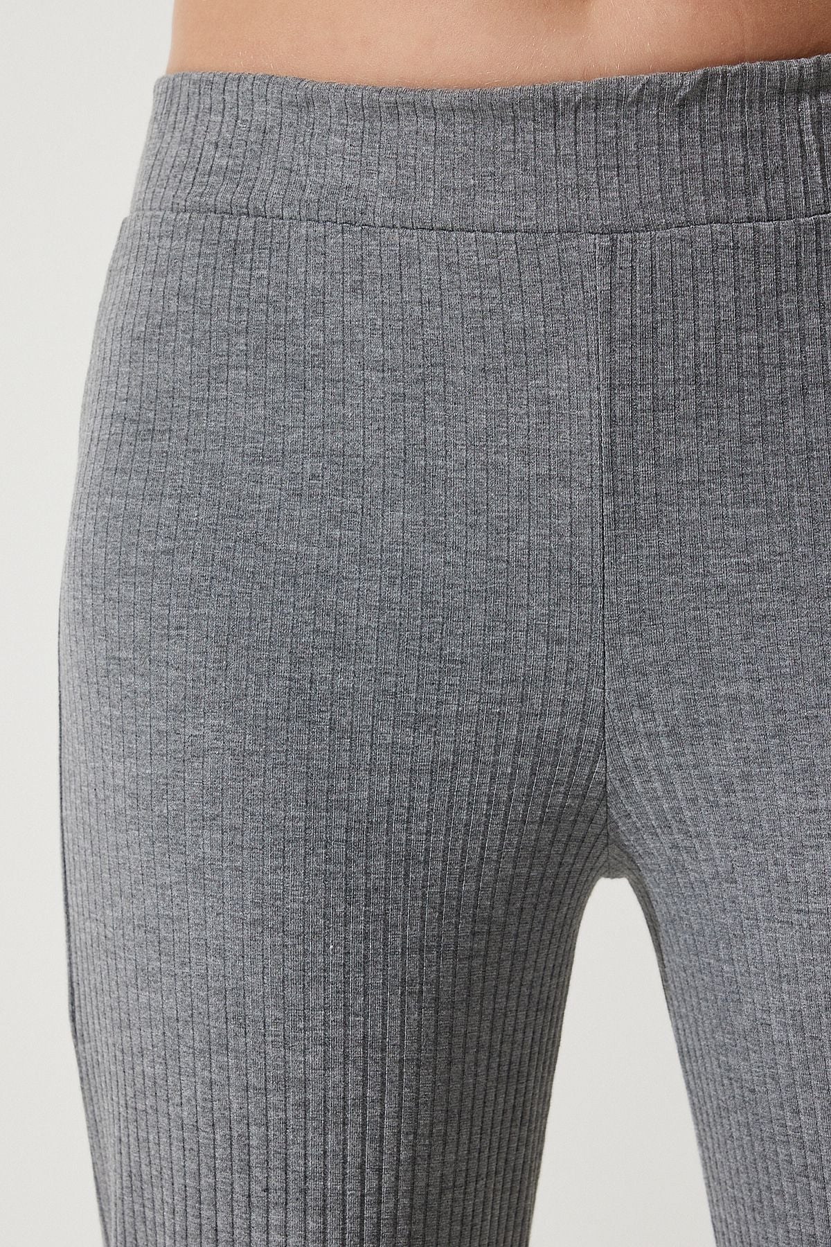 Gri Fitilli Örme Bluz Pantolon Takım KH00088