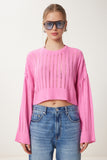 Açık Pembe Ajurlu Crop Triko Kazak MT00147