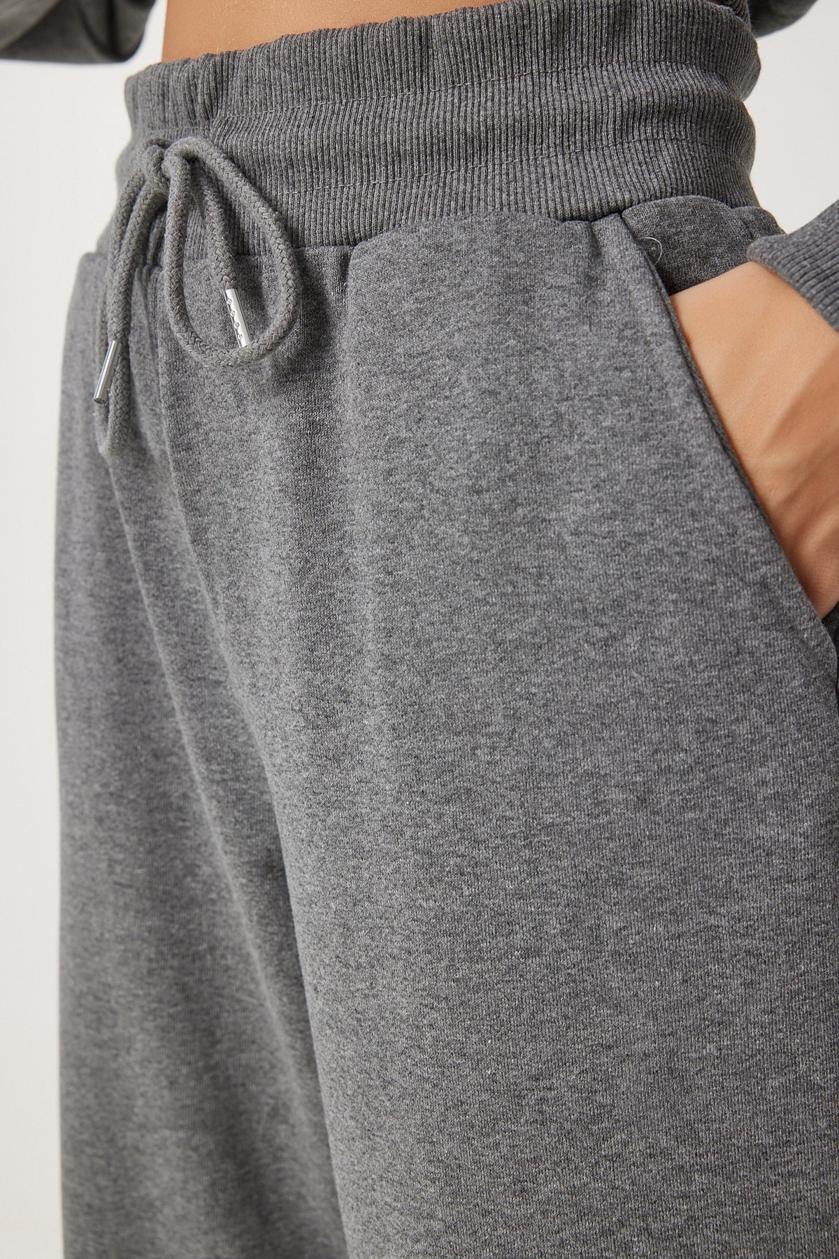 Antrasit Kapüşonlu Sweatshirt Jogger Oversize Örme Eşofman Takımı PYS0027