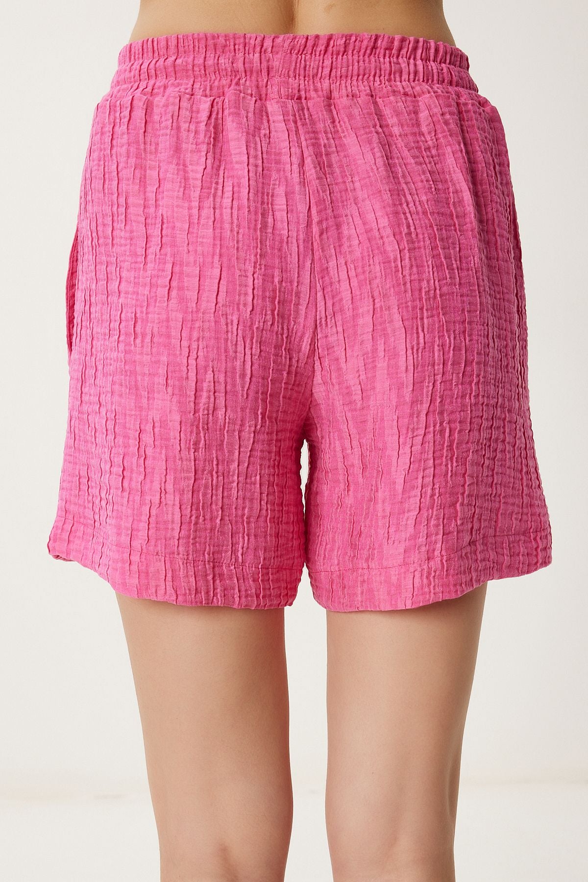 Koyu Pembe Dokulu Keten Şort WF00119