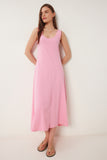 Pembe Kolsuz Basic Yazlık Örme Elbise CR00478