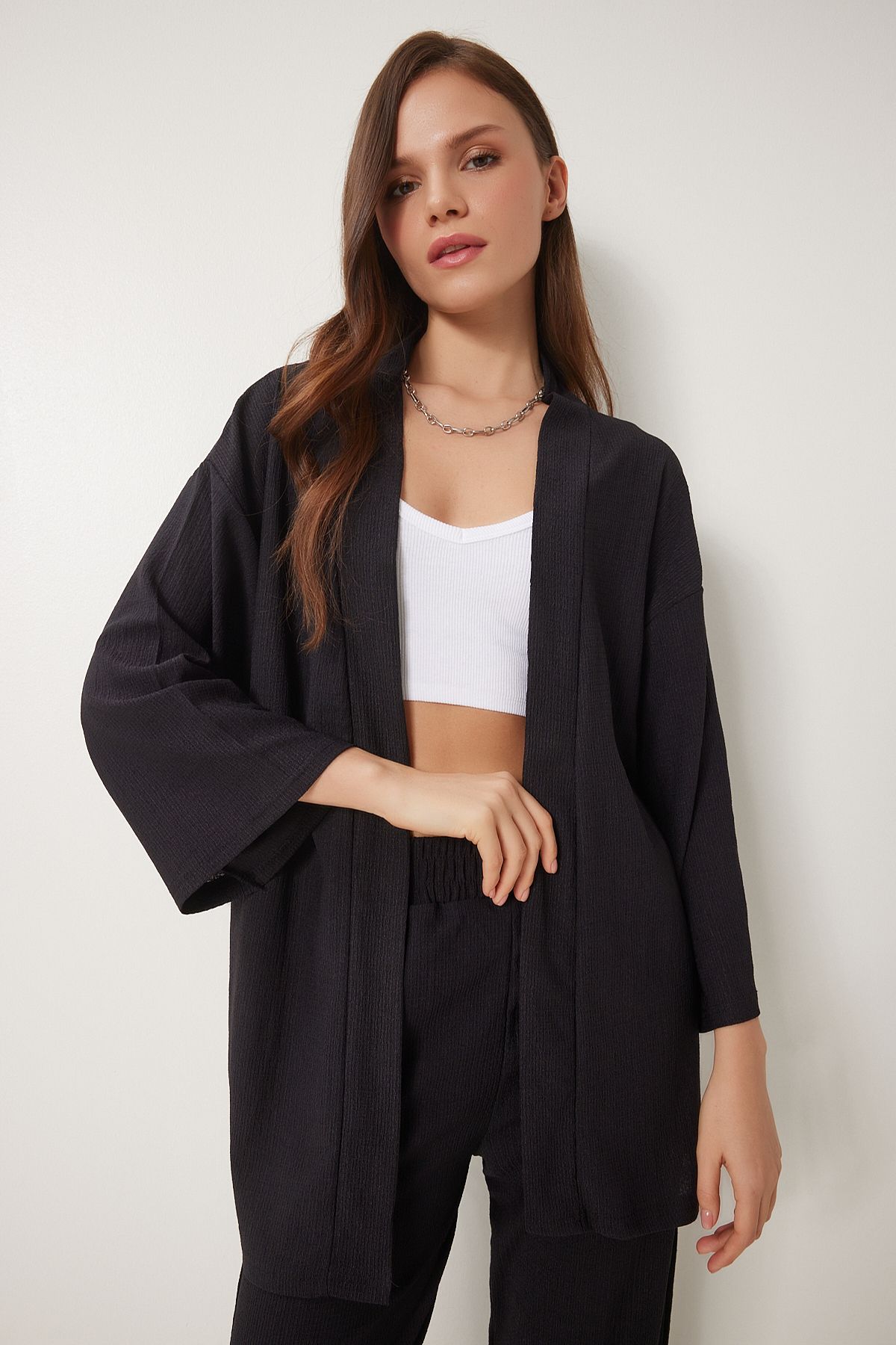 Siyah Kimono Pantolon Örme Takımı BY00050