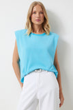 Canlı Mavi Vatkalı Kolsuz Örme T-Shirt HY00015