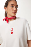 Ekru Baskılı Oversize Örme T-Shirt AN00245