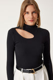 Siyah Cut Out Detaylı Fitilli Örme Bluz GT00065