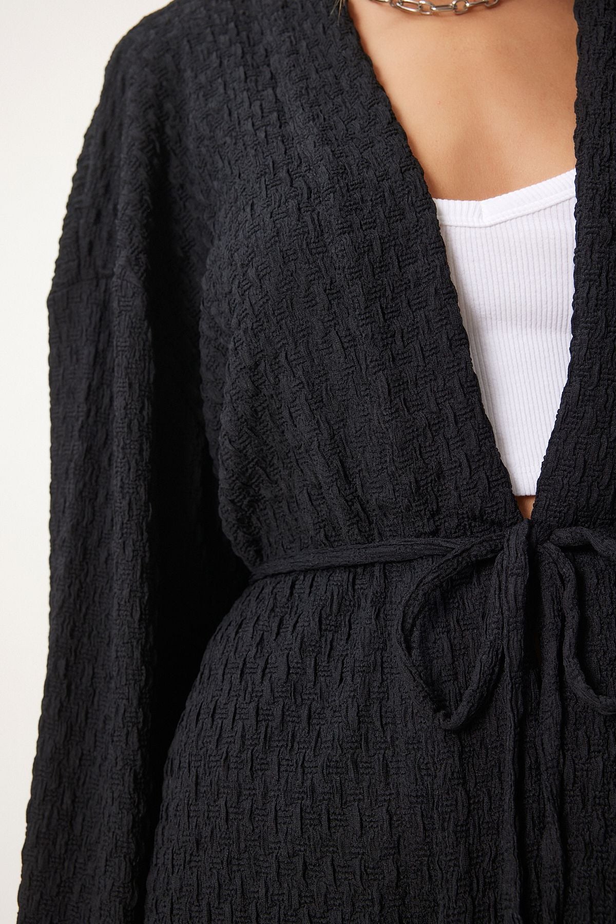 Siyah Dokulu Örme Kimono Pantolon Takım RG00046