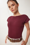 Bordo Ajurlu Yazlık Triko Bluz WA00002