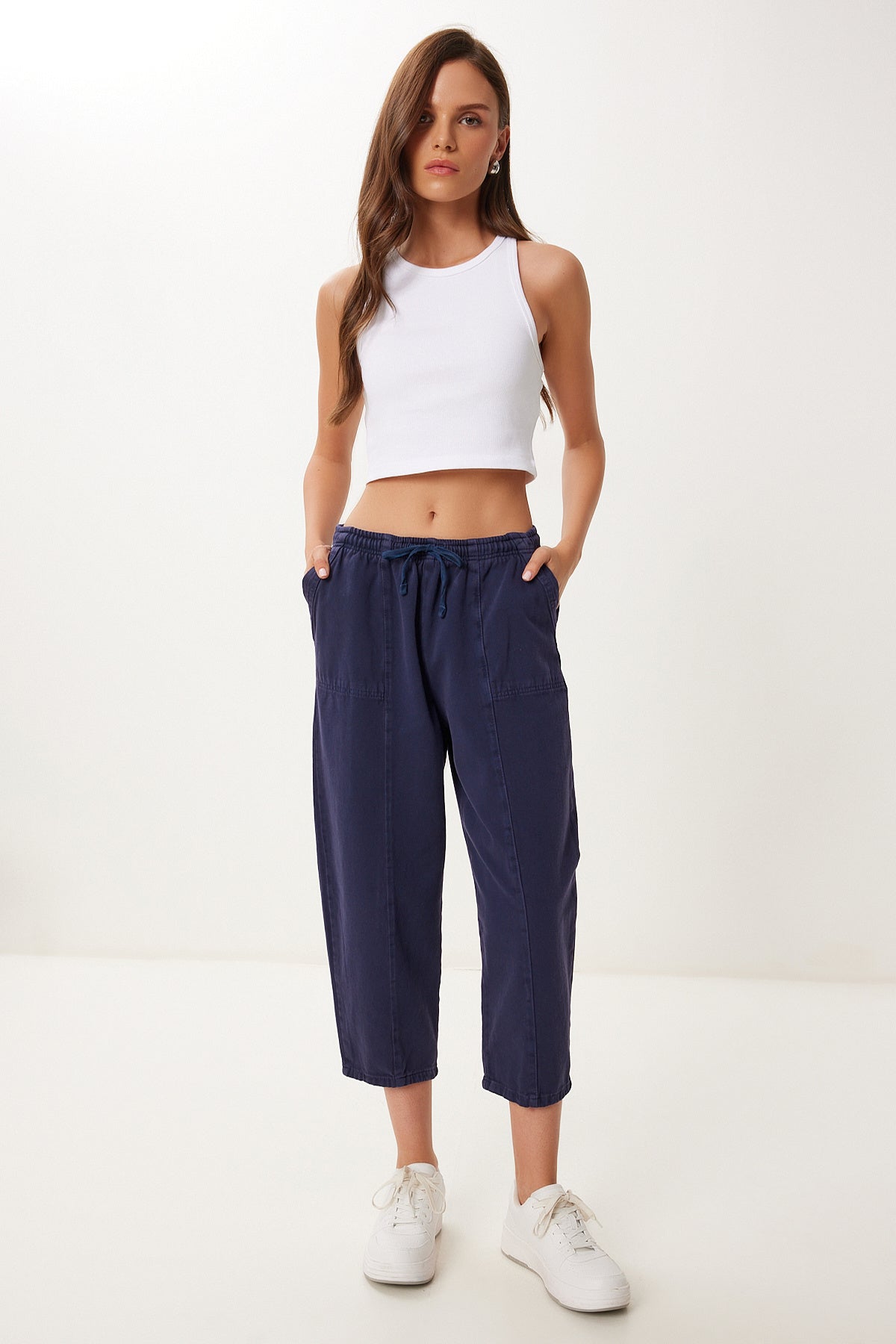 Lacivert Capri Rahat Gabardin Pantolon GP00019