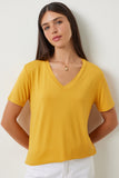 Sarı V Yaka Basic Viskon Örme T-Shirt EN00613