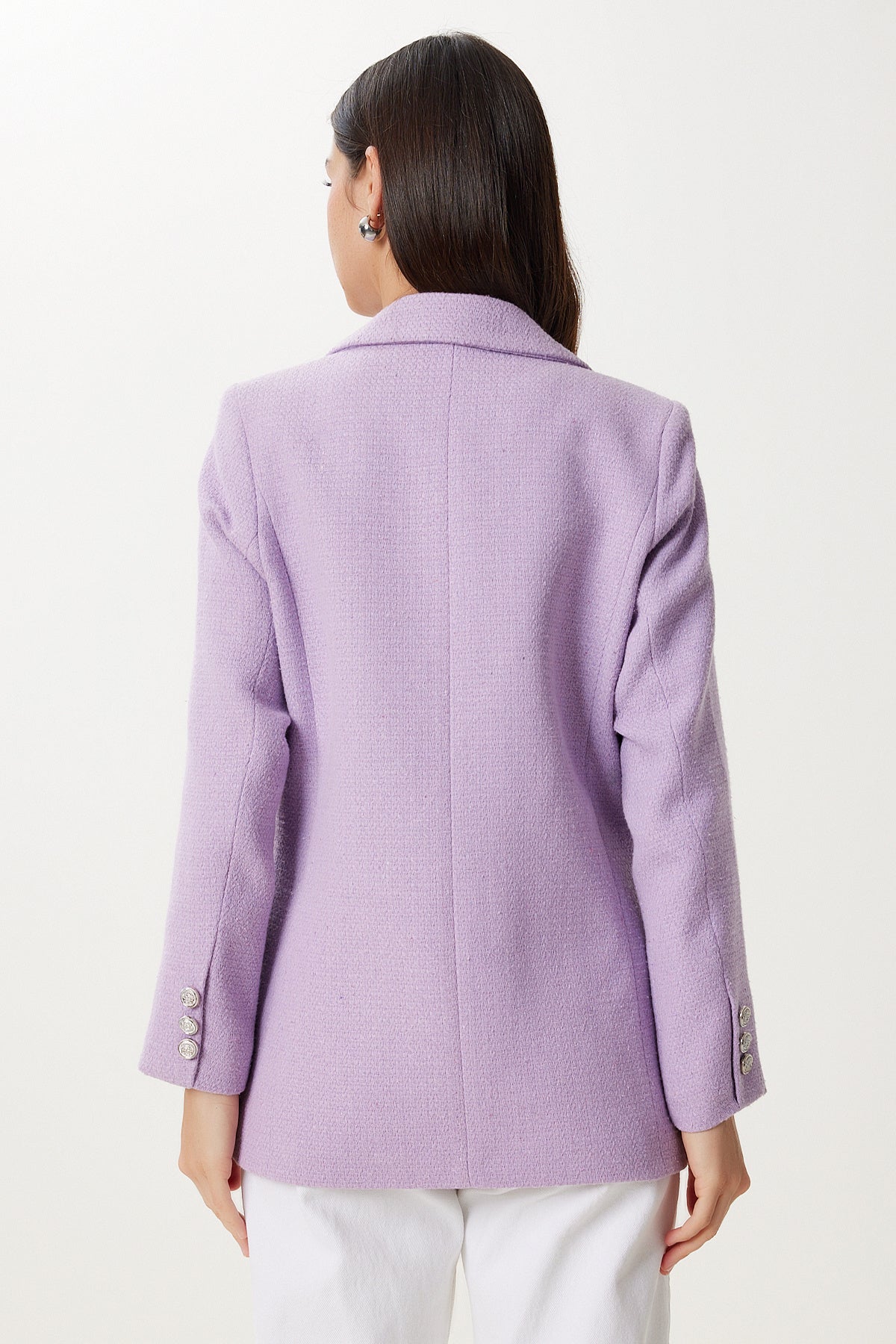 Lila Vatkalı Şık Düğmeli Tüvit Blazer Ceket XL00005